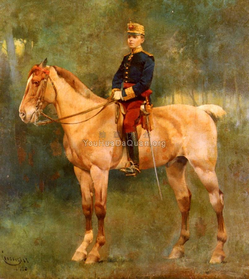 A Portrait Of Alfonso III On Horseback - 何塞·库萨克·库萨克斯
